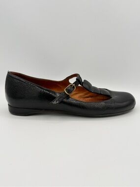 Chie Mihara Lumi Black Leather Patent Leather T Strap Mary Jane Flats Academia